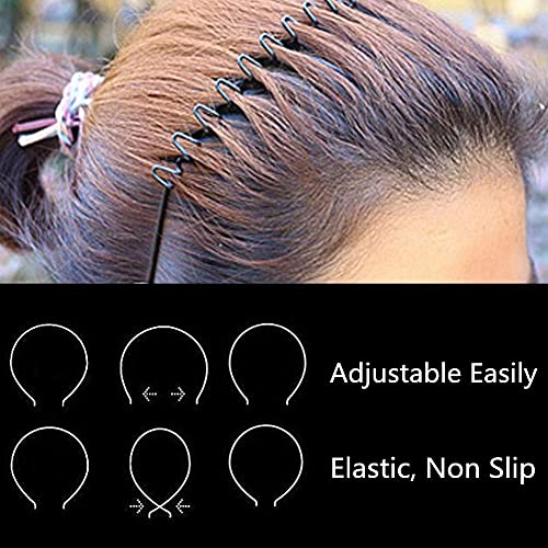Elastic Wavy Spring Wave Hair Hoop, Multi-Style Black Non-slip Metal,Unisex Sport Fashion Hair Band Accessories for Women and Men(6 Pieces)