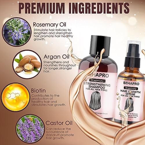 BEHAPRO Rosemary Oil Hair Growth,w/Hair Growth Oil Serum,Hair Growth Shampoo,Rosemary Oil Biotin Castor Oil & Argan Oil Hair Loss Treatment Hair