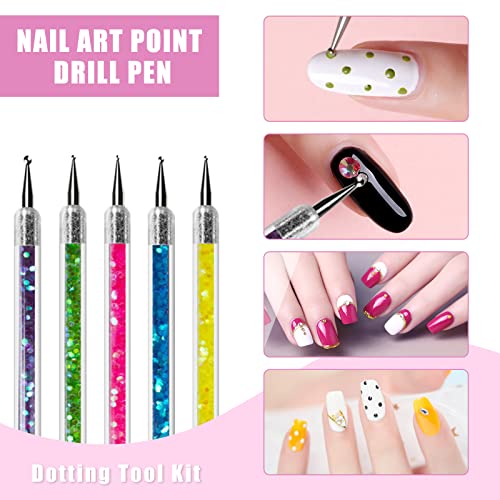 Sularpek 5pcs Nail Art Brushes, Nail Dotting Tools, Function Nail Brush for Dotting Drawing Painting Tools Liner Design Nail Art with Glitter Han