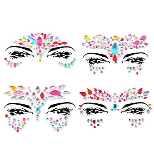 Face Gems Adhesive Glitter Face Jewels Tattoo Sticker Festival Gems Rave Party Body Make Up Body Jewels (4 PCS Gold (Z4ZAKGOL-A))