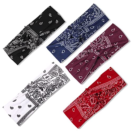 FITDON 5 Pieces Boho Headband Women's Hair Bands Wide Elastic Hairband Turban Fashion Hair Accessories