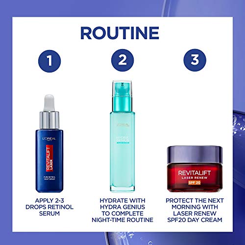 L'Oreal Paris Pure Retinol Serum, Revitalift Laser Deep Anti-Wrinkle Retinol Night Serum For Face [Revitalift Laser Retinol Serum 30ml + x3 Hydra