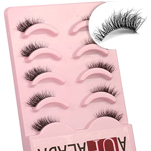 False Eyelashes Natural Half Lashes Short Wispy Clear Band 1/2 Lashes Pack Cat Eye 3D Faux Mink 3/4 Eye Lashes Multipack By AUPALADA, Lash Cluste
