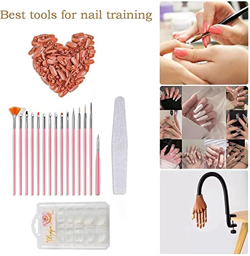 Upgrade Nail Training Hand, Professional Nail Art Hand, Practice Hand for Acrylic Nails, Adjustable Nail Practice Hand with 100PCS Practice Nail