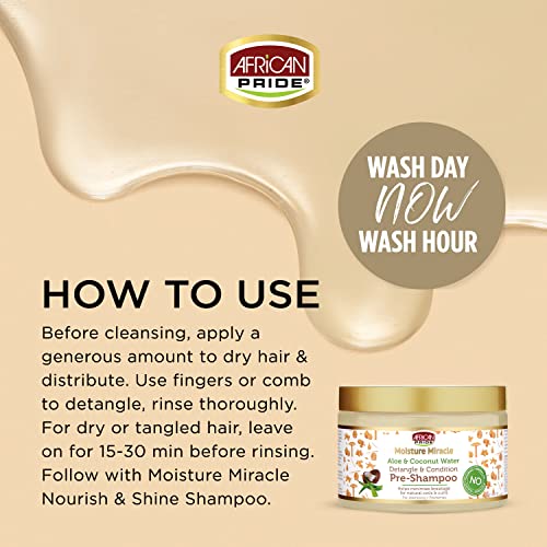 African Pride Moisture Miracle Aloe & Coconut Water, Detangle & Condition Pre- Shampoo 12 oz