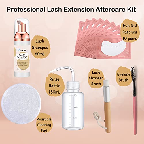 MULAFEE Lash Shampoo for Eyelash Extension, Lash Extension Cleanser, Lash Shampoo Kit 60 ML+Rinse Bottle+Cleansing Brush+Mascara Wand+Reusable Cl