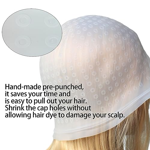 Pre-punched with Holes Silicone Highlight Caps Hair Color Professional Reusable Highlighting Caps with Hook Salon Hairdressing Dyeing Staining To