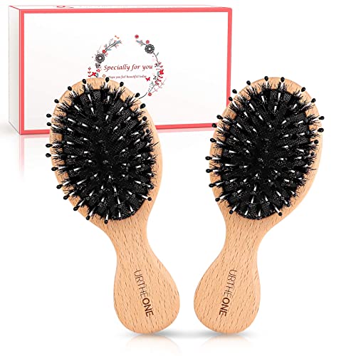 Hair Brush Mini Boar Bristle Hairbrush Pocket Travel Small Paddle Hair Brush for Men Women Kids for Thick Curly Thin Long Short Wet or Dry Hair D