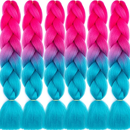 LDMY Hair for Braiding-Jumbo Braids, Long Colorful Ombre Pink Purple Jumbo Braiding Hair Extensions Kanekalon Jumbo Braid Wigs for Women Syntheti