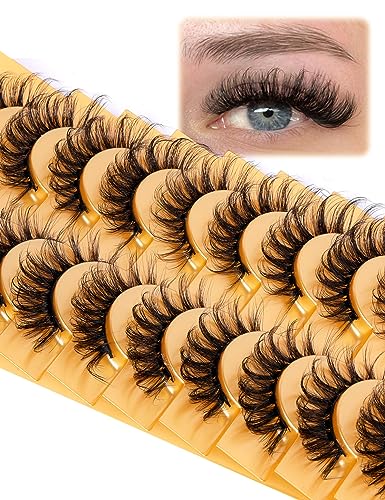 False Eyelashes Fluffy Natural Look 8D 20 mm Long C Curl Strip Eye Lashes Pack 10 Pairs Full Reusable Fake Eyelashes That Look Like Extensions by