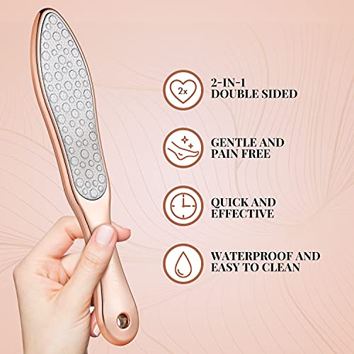Foot File for Hard Skin Remover - 2-in-1 Professional Footfile and Dry Skin Remover for Feet, Stainless Steel Pedicure Tool by Lily England, Rose