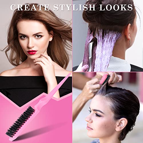 Sularpek 3 Pcs Slick Brush Set, Plastic Bristle Hair Brush Teasing Comb Edge Hair Brush Teasing Brush Set, Rat Tail Comb Double Sided Edge Brush,