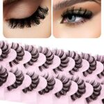 Fluffy Natural False Eyelashes Russian Strip Lashes D Curl Fake Lashes Thick Volume Reusable Eyelashes Pack 9 Pairs by wtvane