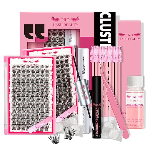 DIY Lash Extension Kit Cluster Lashes Kit with 208 Pcs Lash Clusters Lash Bond Remover Eyelash Applicator Beginner DIY Lashes Kit Easy to Use (In