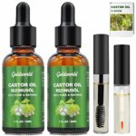 Castor Oil,2 Packs w/Free Lash&Brow Brushes&E-Book,100% Pure Hair Tonic Oil for Eyebrow Lash Eyelash Beard Growth Serum Dry Hair Skin Care Essent