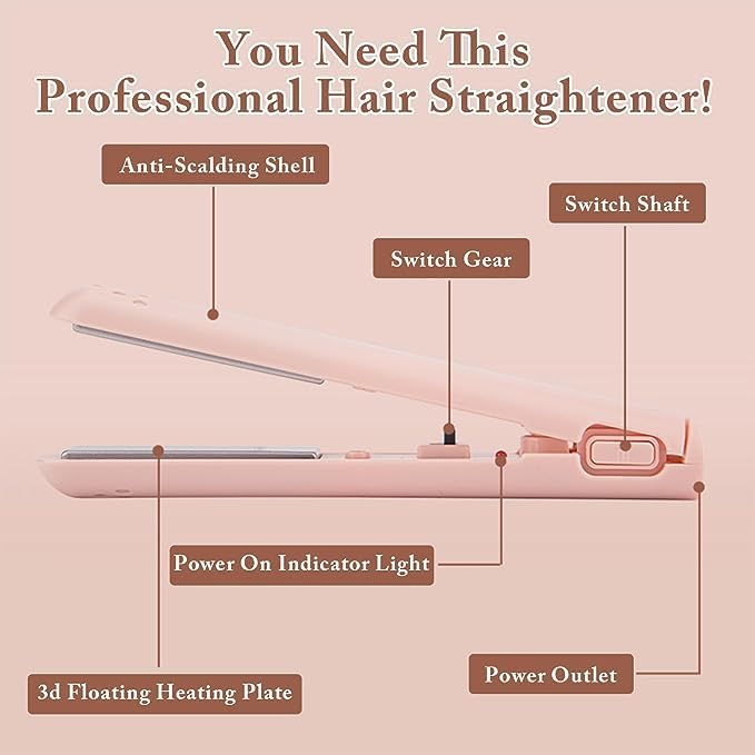 Jesshiny Mini Dual-Purpose Curling Iron,Hair Straightener and Curler 2 in 1,Ceramic Portable Mini Curling Iron Travel Size,USB Hair Iron Straight