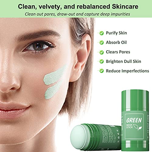 Green Tea Mask Stick for Face, Purifying Solid Green Clay Stick Mask For Blackhead Remover, Anti-Acne Oil Control & Clean Pores for All Skin Type
