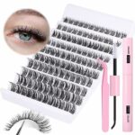 DIY Lash Extension Kit 120Pcs Lash Cluster CC Curl Eyelashes Extension Kit Natural Wispy Cluster Lashes with Lash Bond and Seal and Lash Applicat