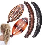 Banana Hair Clip 4 Pieces Banana Fish Hair Clips for Women Banana Clip Double Comb Long Hair Clips Ponytail Hair Comb Banana Hair Comb for Thick
