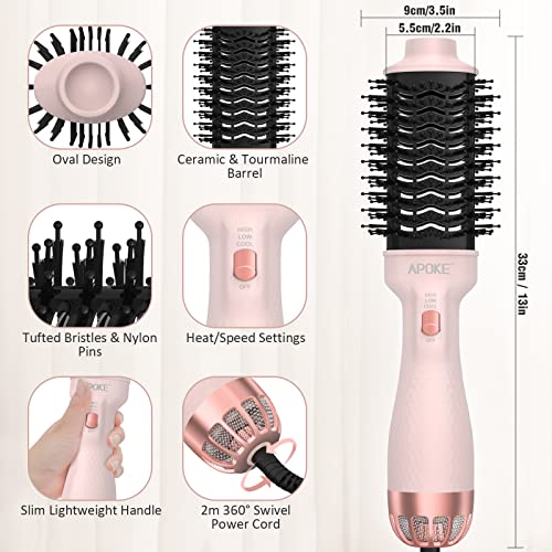 APOKE One Step Hair Dryer Brush and Styler Volumizer, Multifunctional 4 in 1 Ceramic Tourmaline Negative Ion Hot Air Styling Brush, Professional
