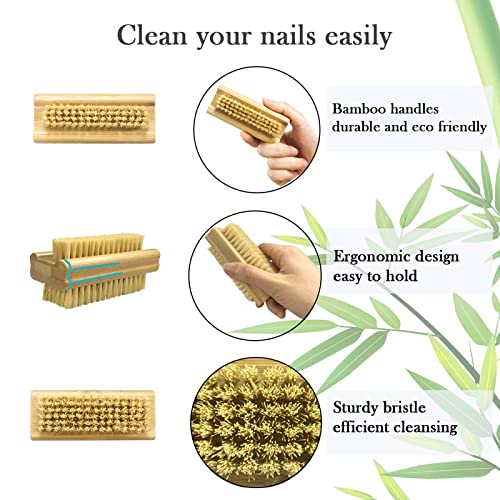 Double Side Bamboo Cleaning Nail Brush, Double Side Firm Nail Scrub Brushes for Men Women Manicure Pedicure (2 PCS)