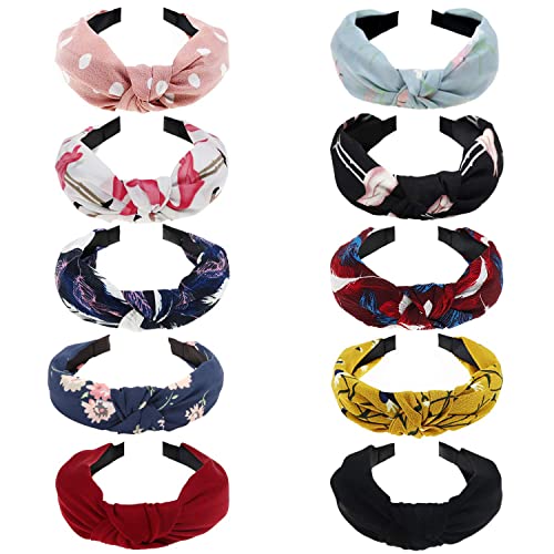 DRESHOW 10 Pieces Wide Headbands Knot Turban Headband Hair Band Elastic Hair Accessories for Women and Girls