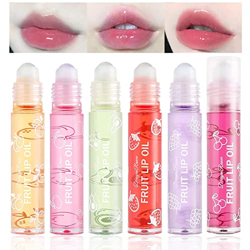 Lip Plumper Gloss Moisturizing Lip Lotion Oils,6Pcs Fruit-flavored Transparent Colorless , Moisturized Liquid Lipstick for Dry and Chapped Lips (