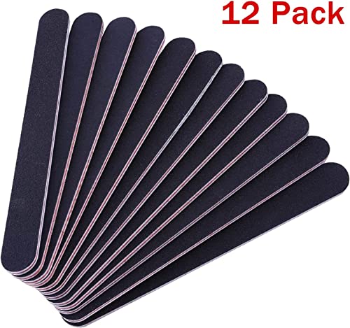 BANSHAN 12 PCs Professional Nail Files Double Sided Emery Boards 100/180 Grit, Fingernail Files for Natural/False Nails, Nail Styling Set for Hom