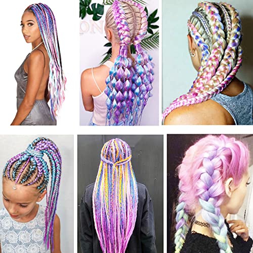 LDMY Hair for Braiding-Jumbo Braids, Long Colorful Ombre Pink Purple Jumbo Braiding Hair Extensions Kanekalon Jumbo Braid Wigs for Women Syntheti