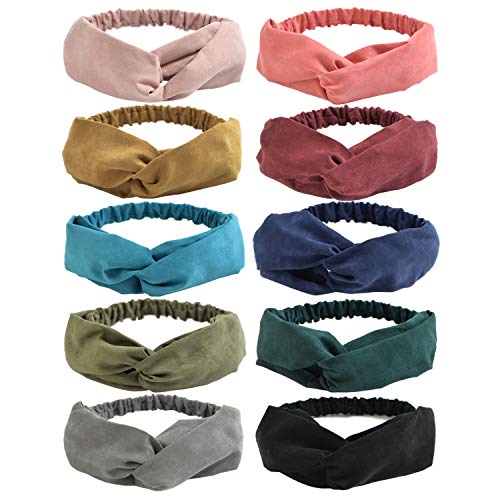 DRESHOW 10 Pieces Wide Headbands Knot Turban Headband Hair Band Elastic Hair Accessories for Women and Girls