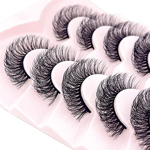 OCHILIMA Eyelashes Russian Strip Lashes Natural Look Eye Lashes False Lashes Wispy D Curly Fluffy 3D Effect Cat Eye Soft Fake Eye Lashes Pack 7 P
