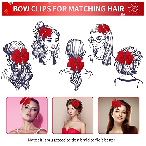 Sibba 10 Pieces Ribbon Hair Bows Alligator Clips Hairbows Barrettes 3 Inch Red Ponytail Holder Cheerleading Hairpin Christmas Valentine's Day Acc