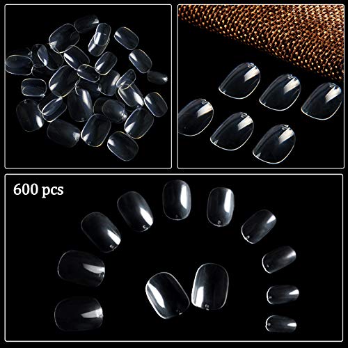 Kalolary 600pcs Kids False Nail, Children Transparent Acrylic Nail Tips Full Cover Short False Nail Kits, Lovely Gift for Kids Little Girls Nail