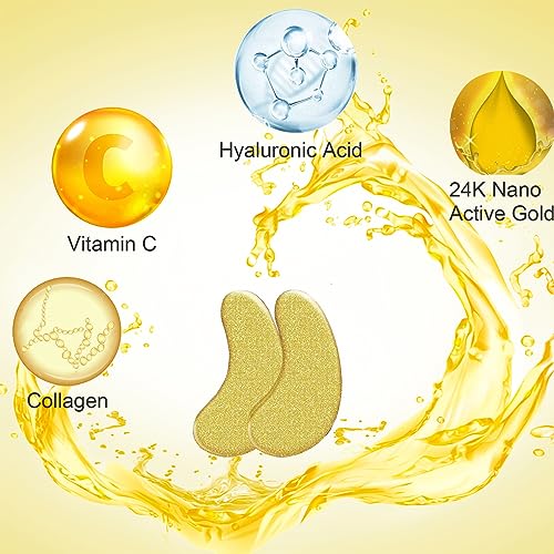 24K Gold Eye Mask, Jiasoval 16 Pairs Under Eye Patches Skin Treatment Mask, Crystal Collagen Under Eye Mask for Reducing Dark Circles, Moisturizi