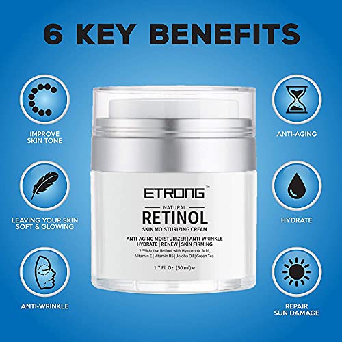 Retinol Moisturizer Cream,ETRONG Anti-aging Wrinkle Night/Day Cream for Face and Eye with 2.5% Retinol,Hyaluronic,Vitamin E and Jojoba Oil