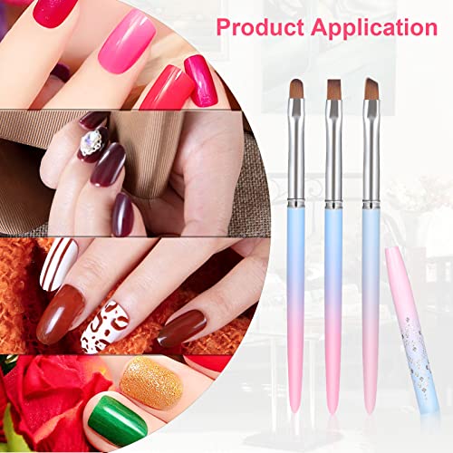 SAVITA 3pcs Nail Art Clean Up Brushes, Nail Painting Brushes with Round, Angled & Flat Head Colorful Glitter Nail Pen Painting Tools for Nail Art