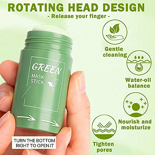 Green Tea Purifying Clay Stick - Green Tea Mask/Cleansing Facial Face Mask Moisturizes Oil Control, Deep Clean Pore for All Skin Types Men and Wo