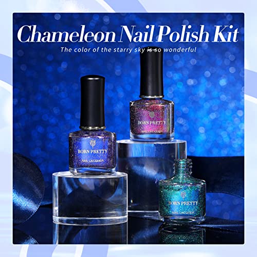 BORN PRETTY Chameleon Nail Polish Set Holographic Glitter Polish Sparkle Shimmer Nail Art Polish with Black Nail Polish Multicolored Nail Art Var