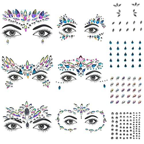 GLARYYEARS Face Gems, 10-Pack Face Jewels Temporary Tattoo Stickers, Face Jewelry Rhinestones Diamonds Crystals, Rave Accessories for Festival Ho