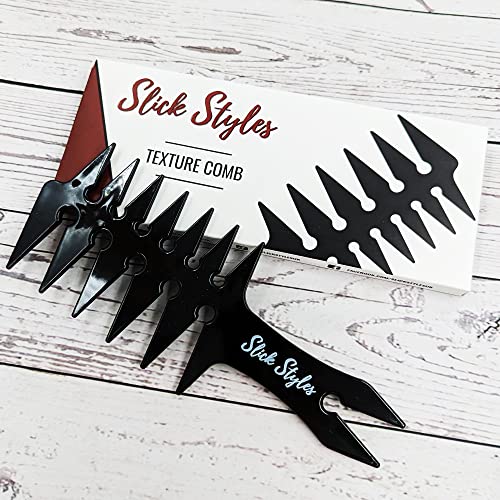 Slick Styles Texture Comb, Black Hair Styling Barbers Comb Wide Tooth Comb 200mm x 80mm Large Two Sided Mens Comb Fantail Handle