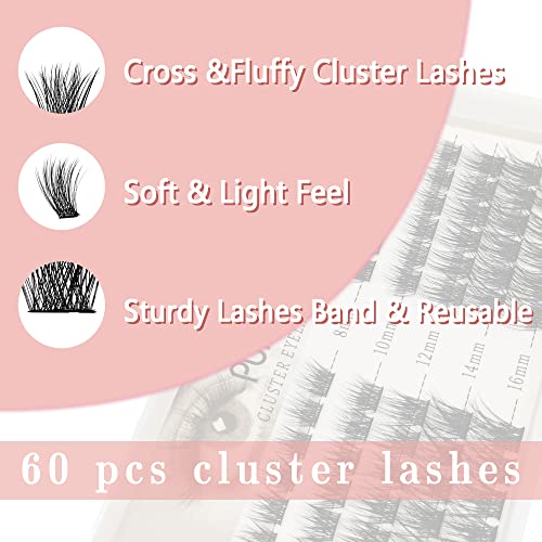 PURELEOR Individual Lashes Cluster Lashes Pack for Manga Lashes DIY Eyelash Extension Reusable 3D Individual Eyelashes Natural Long 60pcs(8-16mm