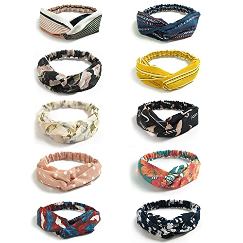DRESHOW 10 Pieces Wide Headbands Knot Turban Headband Hair Band Elastic Hair Accessories for Women and Girls