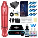 Tattoo Kit POSEIDON Rotary Tattoo Pen Kit for Beginners Tattoo Machine Kit with Power Supply and 20 Pcs Tattoo Cartridge Needles, 6 Color Tattoo