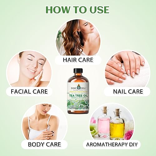 EVOKE OCCU Tea Tree Essential Oil 118ml, Pure Tea Tree Oil for Diffuser Skin Hair Body Nail Care- 4 FL Oz