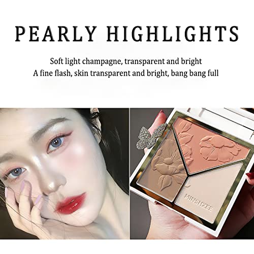 Blushers for Cheeks Make Up, Highlighter Palette 3-tone Blusher for Warm Glowing, Highlighter Makeup Contour Palette With Mirror & Brush, For Hig