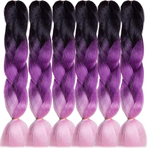 LDMY Hair for Braiding-Jumbo Braids, Long Colorful Ombre Pink Purple Jumbo Braiding Hair Extensions Kanekalon Jumbo Braid Wigs for Women Syntheti