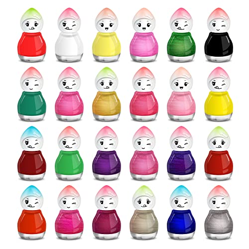 Beauty4Britain 24 x Nail Polish Doll Shaped Mix of 24 Glitter Pastel Pearl Bright Classic Colours Display Box Glass Bottles (Colour Set B)