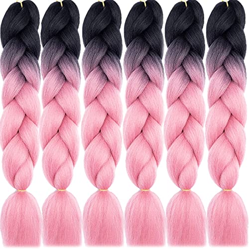 LDMY Hair for Braiding-Jumbo Braids, Long Colorful Ombre Pink Purple Jumbo Braiding Hair Extensions Kanekalon Jumbo Braid Wigs for Women Syntheti