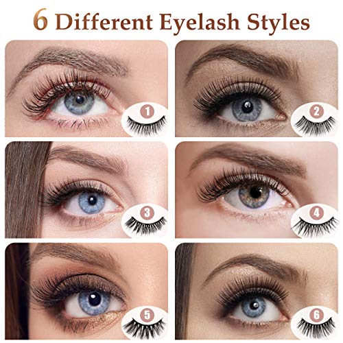 Magnetic Eyelashes with Eyeliner, 6 Pairs 3D Natural Look Magnetic Eyeliner and Lashes Kit, 2 Tubes Long Lasting Magnetic Eyeliner 10mL, Mirror B