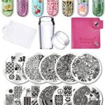 Biutee Nail Art Stamping Kits - 10 Pcs Nail Stamping Plates Sets with 1 Stamper 1 Scraper and 1 Storage Bag, Flowers, Lace, Geometric Patterns Na